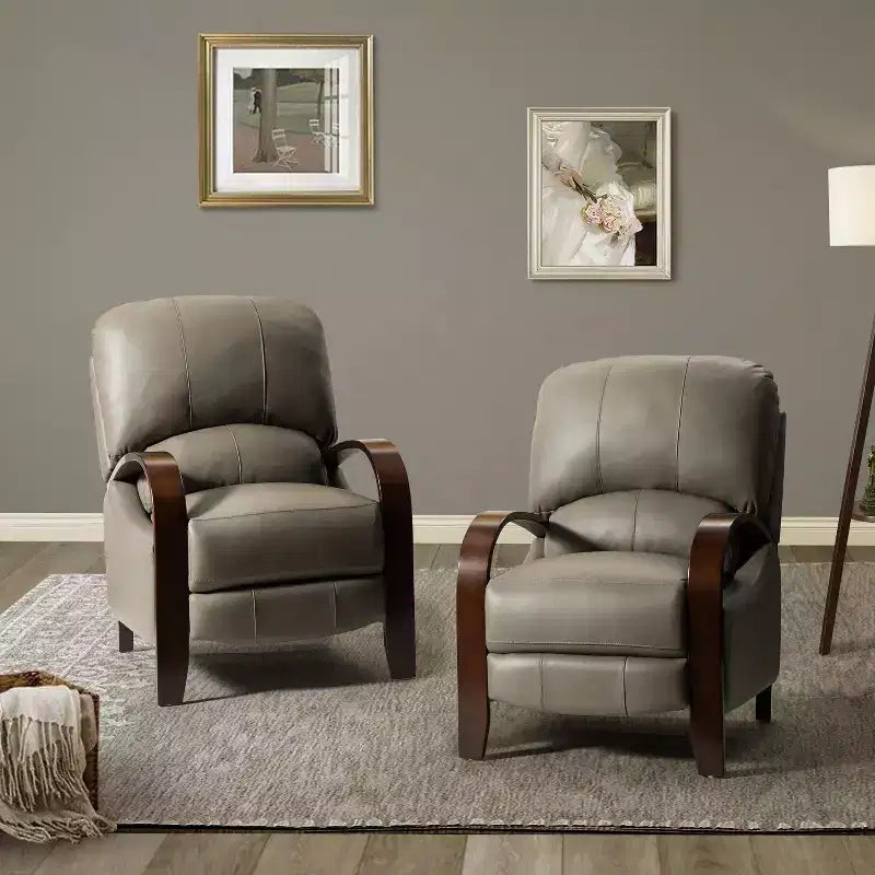 Ensemble de 2 Fauteuils Inclinables Manuels en Cuir Véritable, Inclinaison à 159°