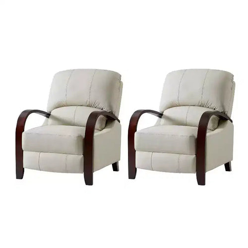 Ensemble de 2 Fauteuils Inclinables Manuels en Cuir Véritable, Inclinaison à 159°