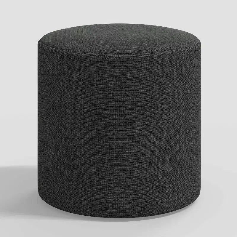 Ottoman rond en lin avec assise rembourrée