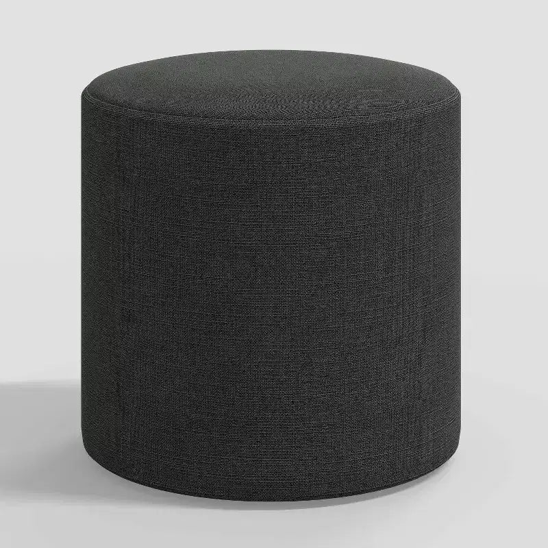 Ottoman rond en lin avec assise rembourrée